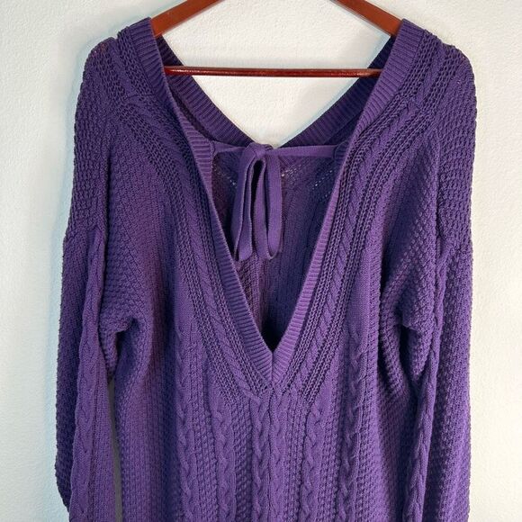 Abercrombie & Fitch Women Purple Cable Knit Sweater Dress XL Open Back Fisherman - Picture 5 of 10